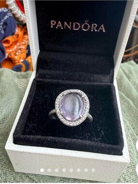 Rare Authentic Pandora Silver Amethyst Glamorous Legacy Ring Size 56